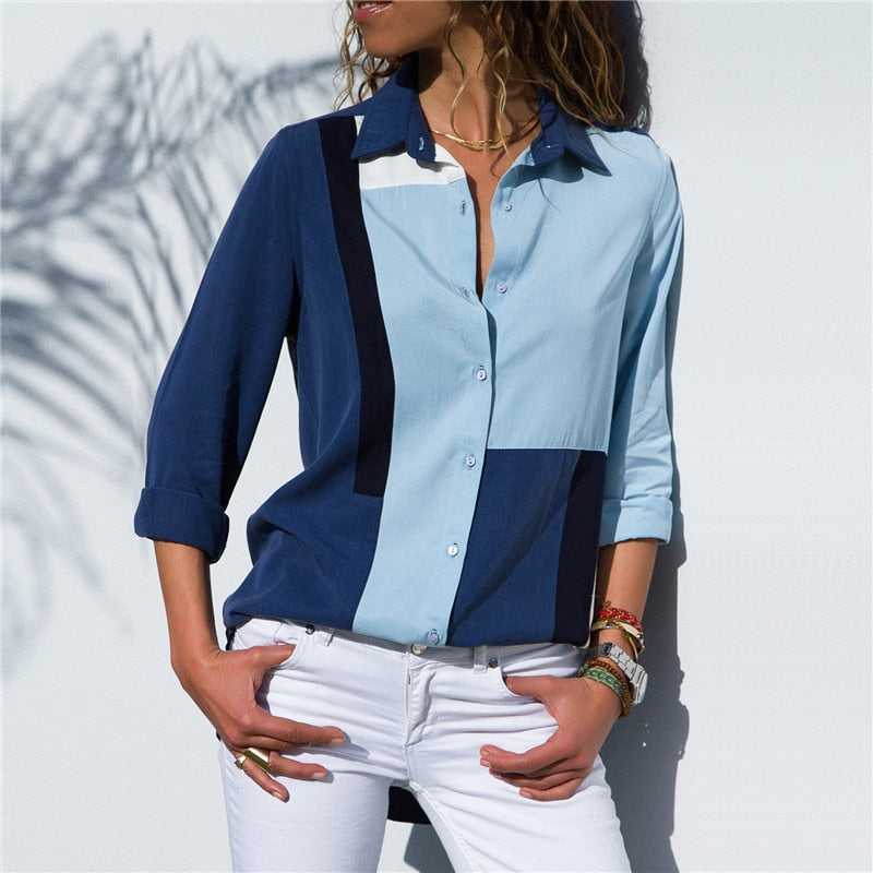 Geometric Blue Blocks Blouse