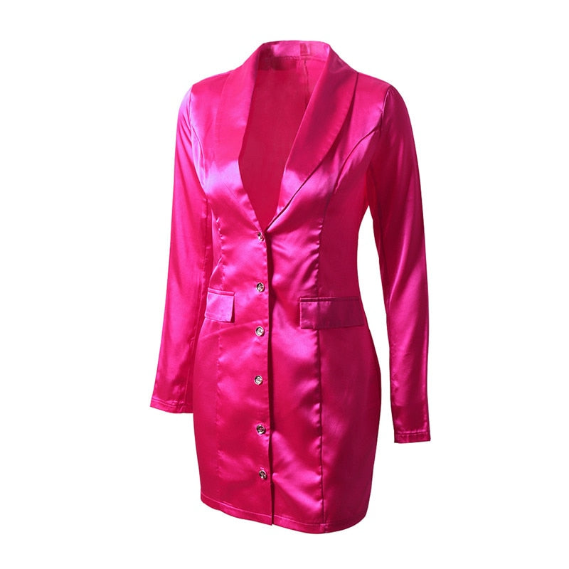 Satin Blazer Dress: Silky Mini Dress | HauteBriZCouture.com Satin Blazer Dress: Silky Mini Dress | HauteBriZCouture.com
