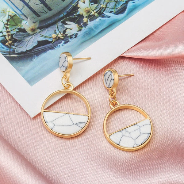 Gia - Geometric Marble Earrings Half Spheres