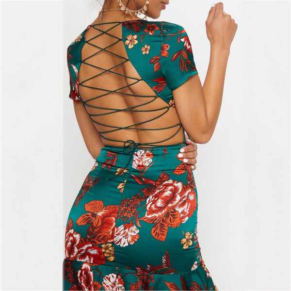 Dani Back Criss-Cross Silk Floral Dress