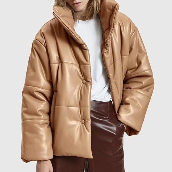 Faux Leather Oversized Puffed Parka Jacket